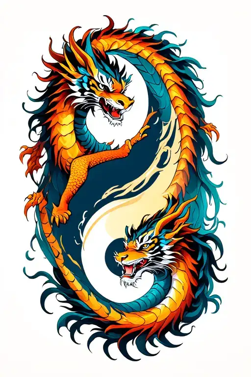 Dragon And Tiger Fighting Over The Ying Yang
