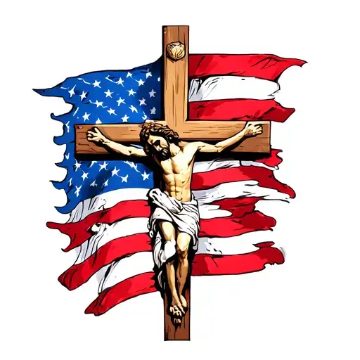 Jesus Cross Wraped With American Flag Downward Spiral