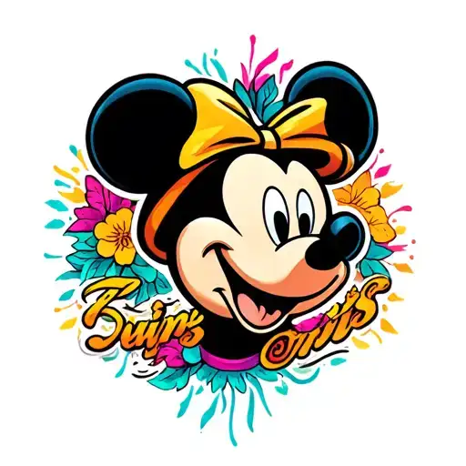 Mickey Mouse Face With Colored Background In Chicano Style