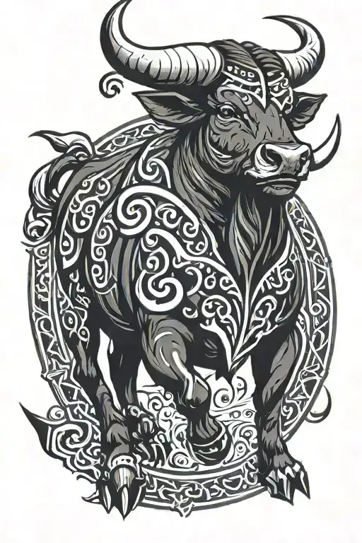 Bull Of The Sign Taurus With The Name Zabdiel And Tribal
