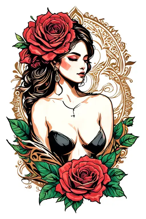 Side Boob Tribal With Rose Surrounded