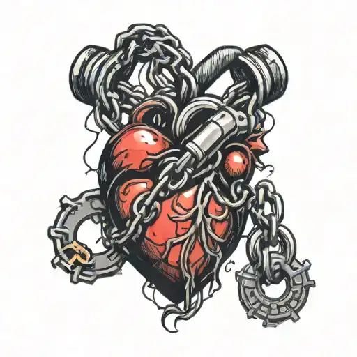 Human Heart With A Lock And Chain Wrapped Around