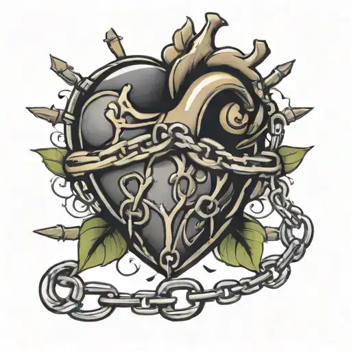 Human Heart With A Lock And Chain Wrapped Around