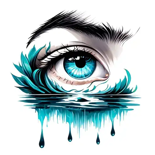 Crying Eye With Tears Flowing River In The Ear