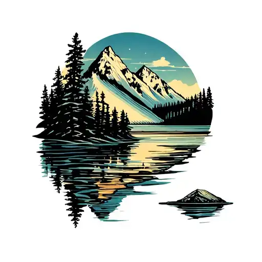 Lake And Mountain Tattoo Design