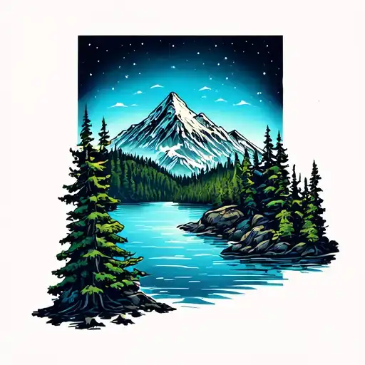 Lake And Mountain Tatoo Inspired