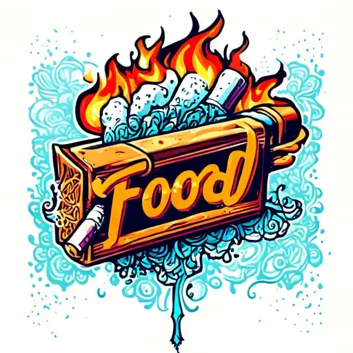 Food Text Under The Burning Cigarette