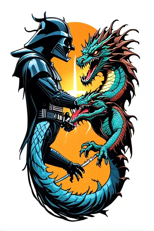 Darth Vader And A Dragon Fighting Each Other