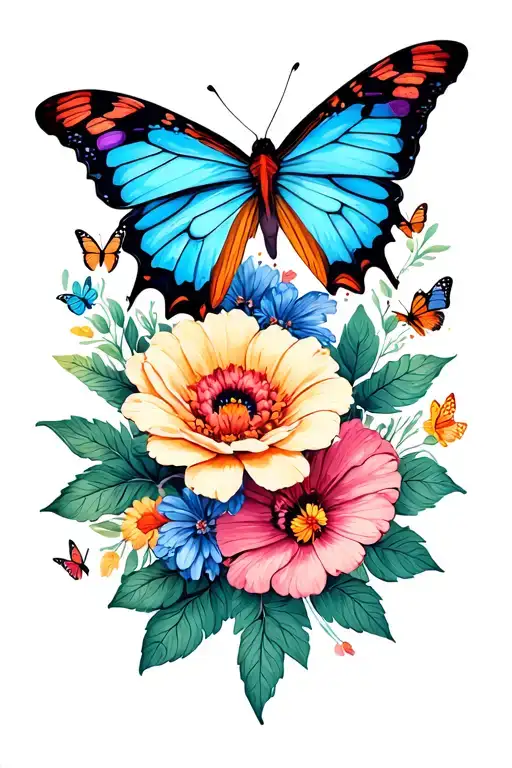 Flowers With Butterflies Fluttering