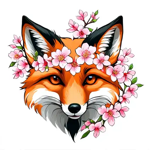 Cherry Blossoms Forming The Shape Of A Fox