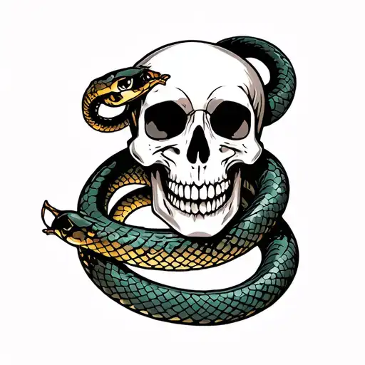 Traditional Skull And Snake Wrapped