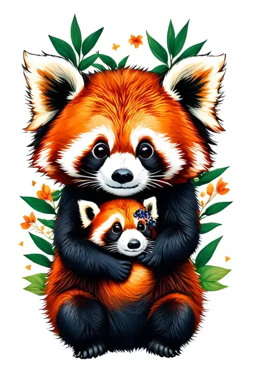 Red Panda Mother And Baby Hugging Each Other