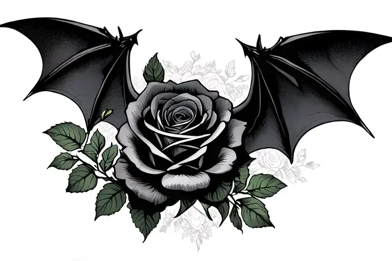 Black Rose With Bat Flying