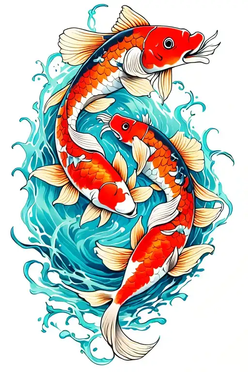 Three Koi Fish Swimming Upstream With A Vine Thin Long