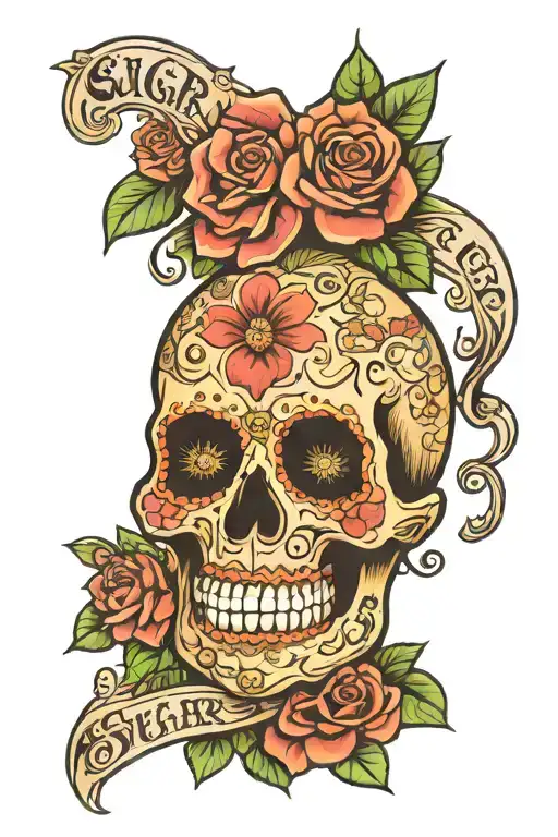 Sugar Skull With Name Tombstone
