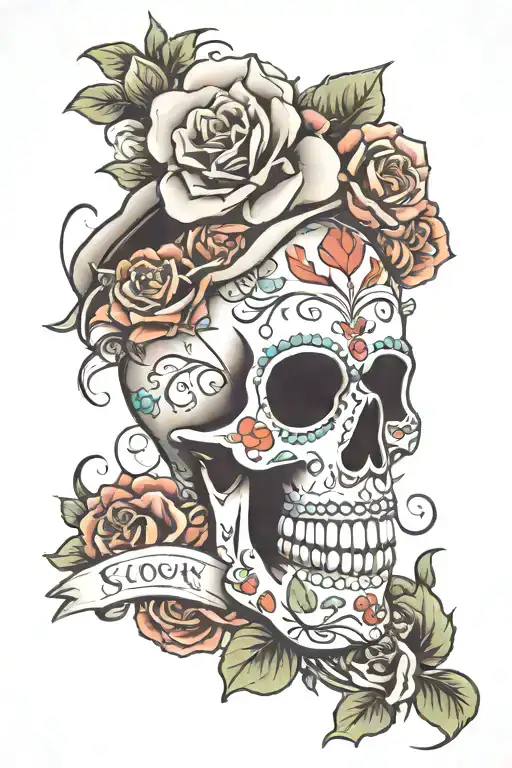 Sugar Skull With Name Tombstone