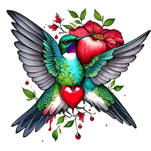 Hummingbird Holding A Bleeding Heart Flower