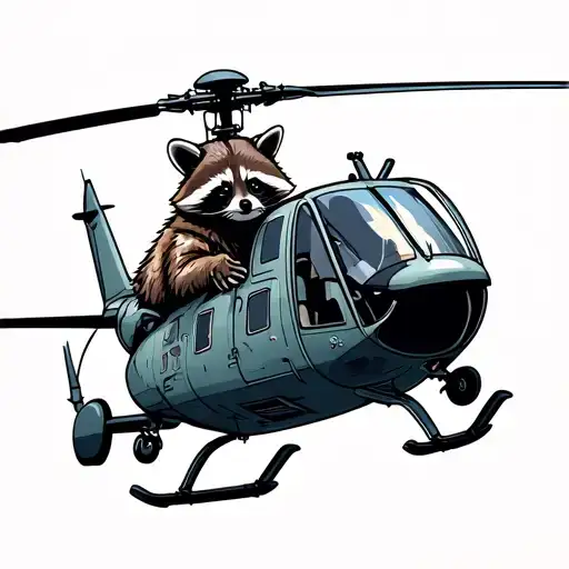 Raccoon Riding A Helicopter