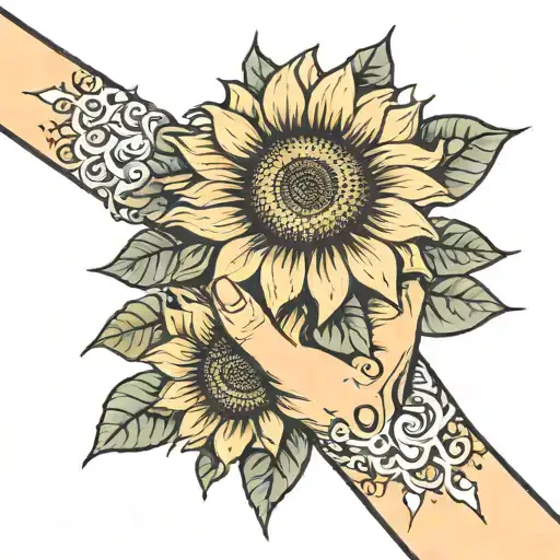 A Hand Holding A Sunflower Tall And Yellow