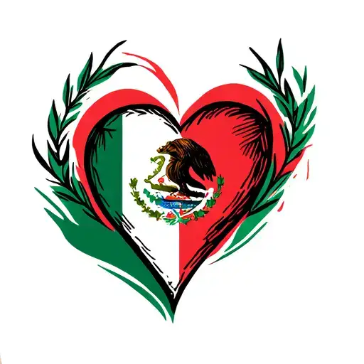 Heart With Mexico Flag Background With A V Inside It