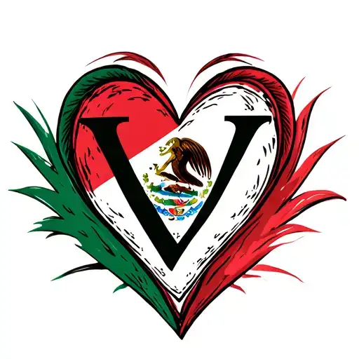 Heart With Mexico Flag Background With The Letter V Inside It