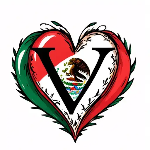 Heart With Mexico Flag Background With The Letter V Inside It