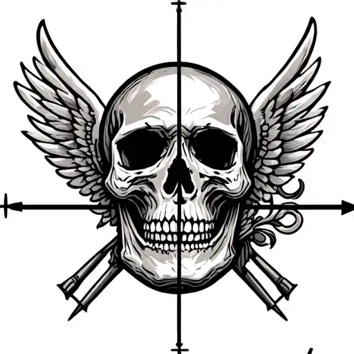 Crosshairs On A Skull With Wings