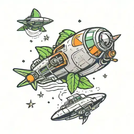 Weed Spaceship Flying Through A Galaxy