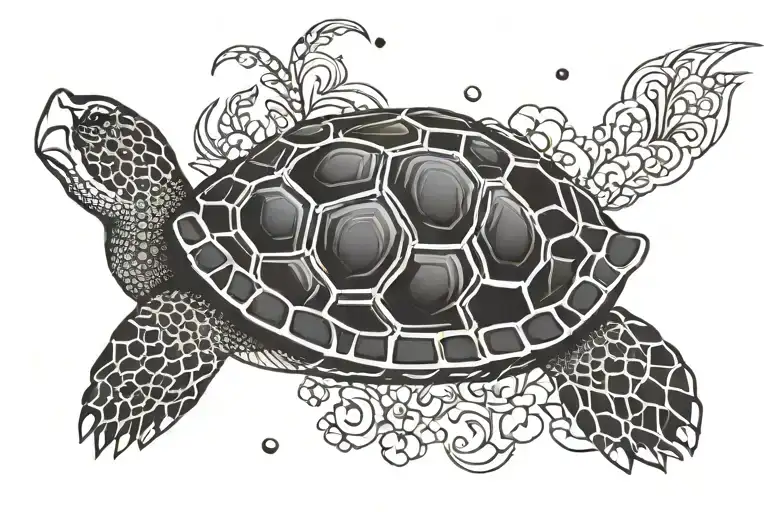 Turtle Swimming Gracefully With Aboriginal Dot Work And Tropical Flowers