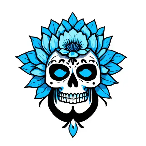 Black Om Sign With Blue Lotus Flower And Sugar Skull