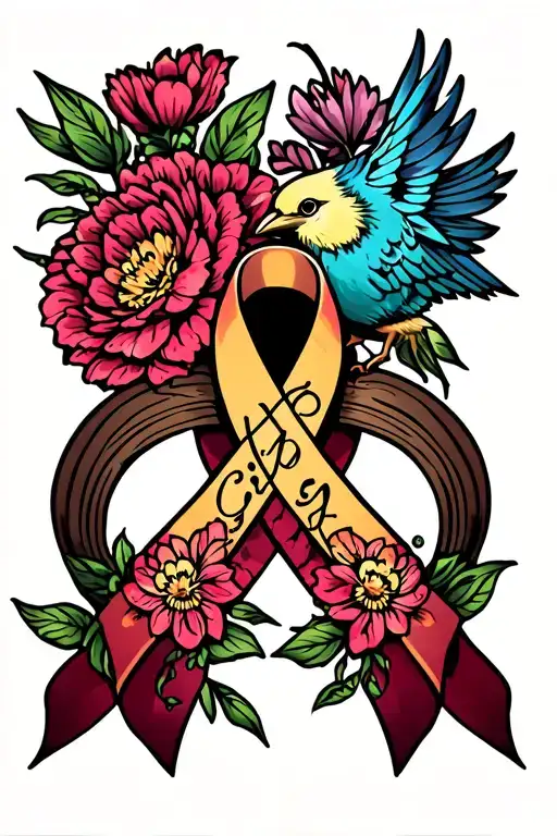 Leg Sleeve Tattoo Flowers And Bird Cancer Ribbon