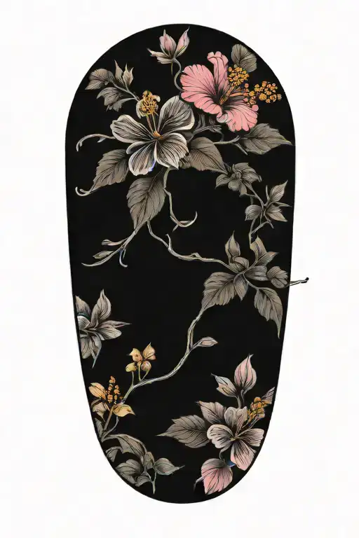 Sleeve From Wrist To Elbow With Hibiscus Flowers And Sakura Flowers With Blank Cross