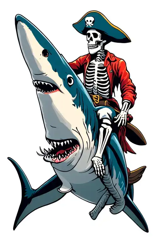 Skeleton Pirate Riding A Shark