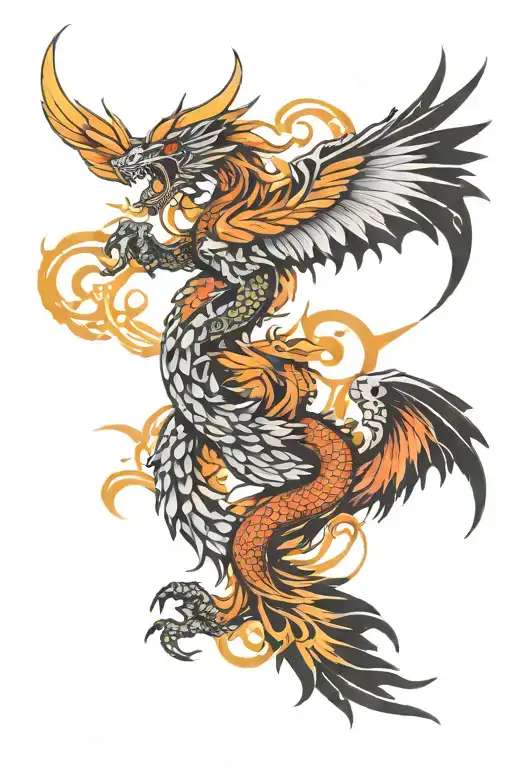 Phoenix And Dragon Flying
