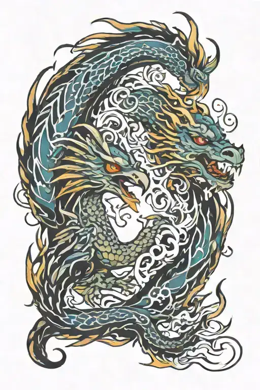 Phoenix And Dragon Breathing Fire