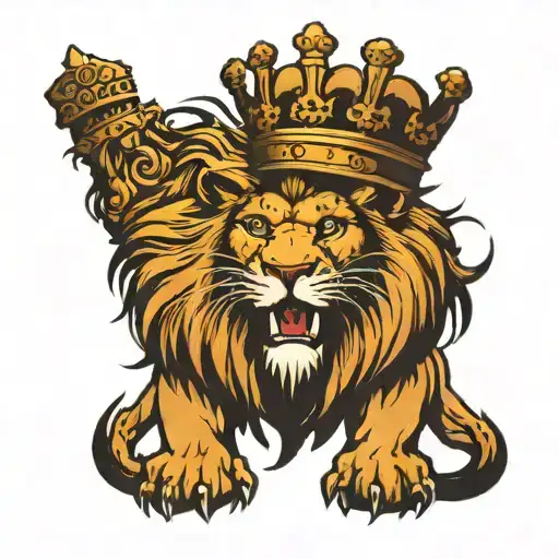 Lionest And Lion Roaring With A Crown