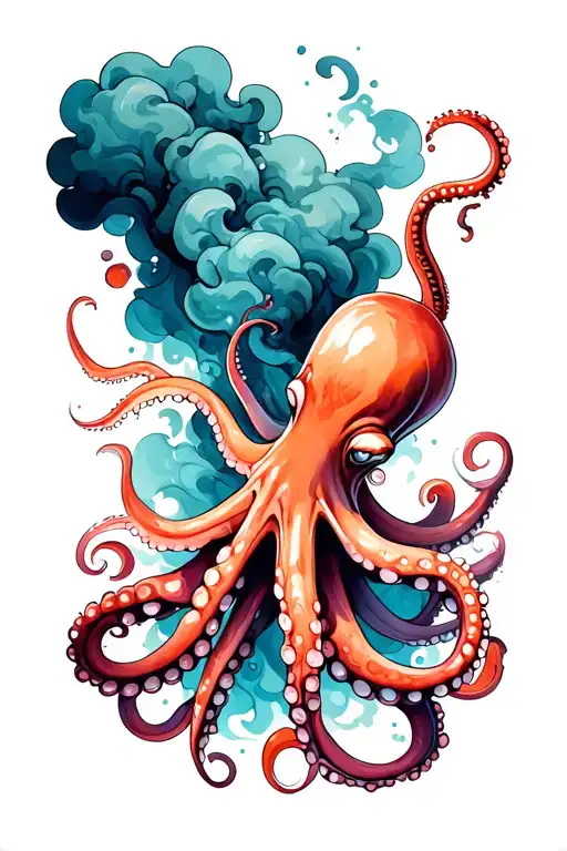 Octopus Shooting An Ink Cloud Background