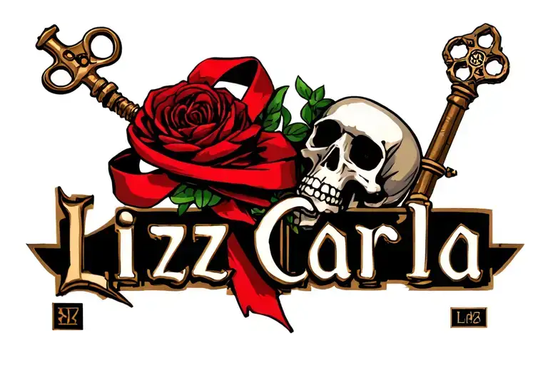The Name Lizcarla With A Skeleton Key And A Red Ribbon Intertwined