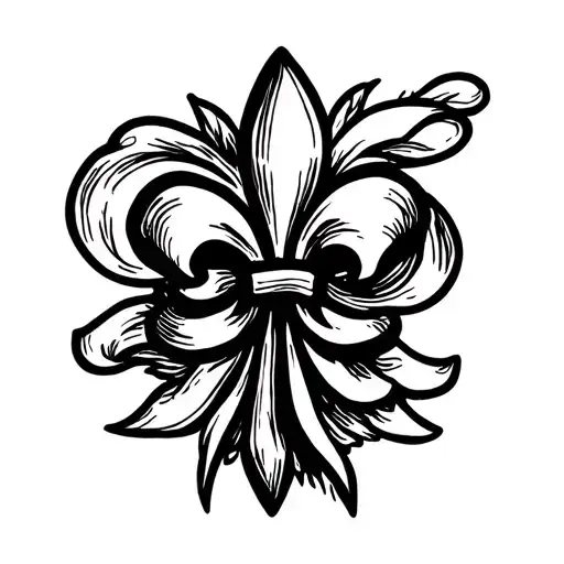 A Small Simple Fleur De Lis Outline In The Center Of A Flowy Thin Bow