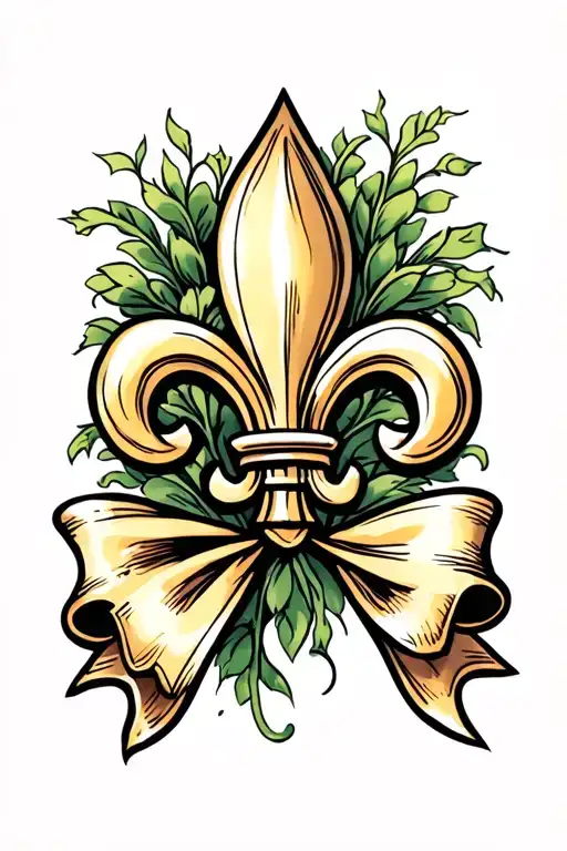 A Small Simple Fleur De Lis In The Center Of A Flowy Thin Bow