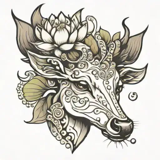 Lotus Flower Pearl Deer Head