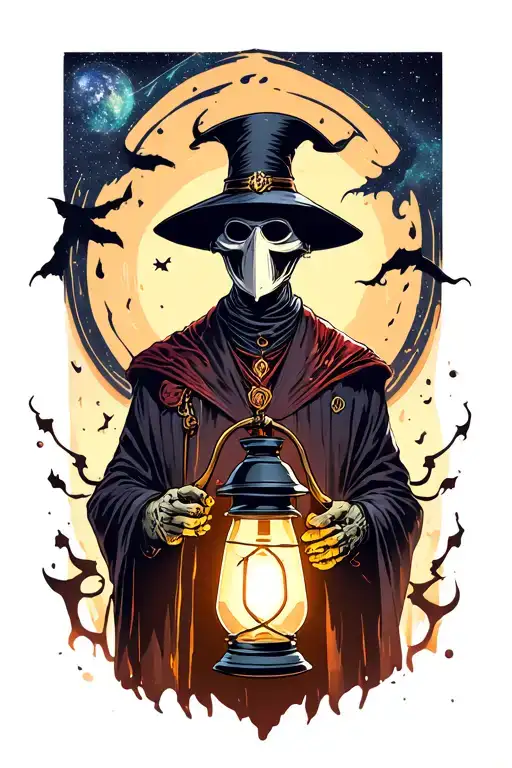 Galaxy Plague Doctor Holding A Lantern
