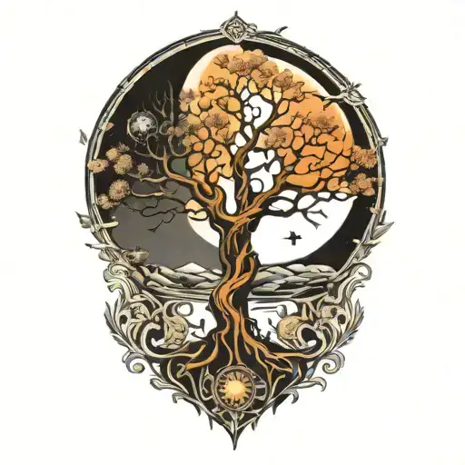 Tree Of Life And Sun And Moon