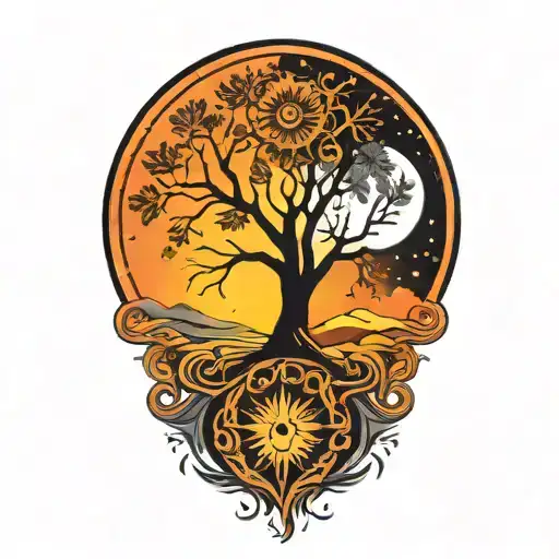 Tree Of Life And Sun And Moon