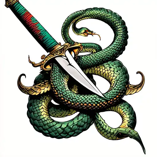 Sword Wrapped By A Snake Coiled