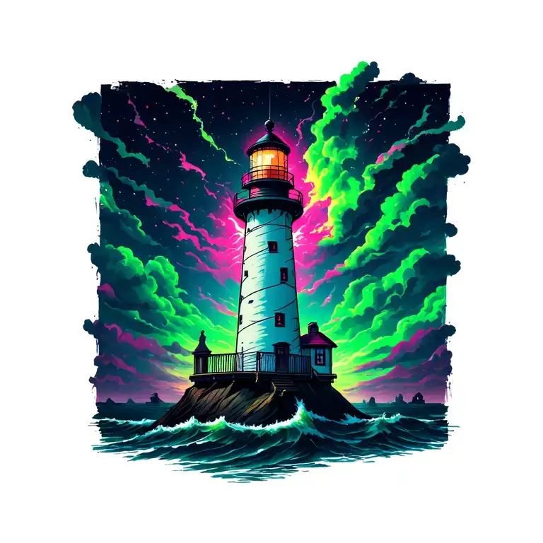 Lighthouse Emitting Psychedelic Pink And Green Light