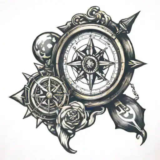 Compass And Anchor With Compass And Rose With Bubble