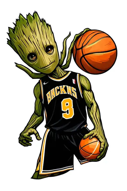 Groot With A Basketball Jersey