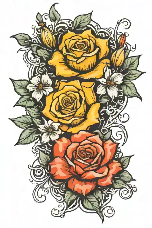 Rose And Narcissus Tattoo Design Combining