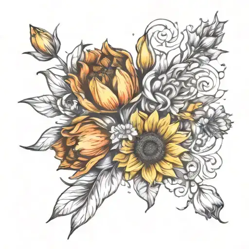 Tulip And Sunflower Bouquet With Aries And Virgo Symbol Incorporated